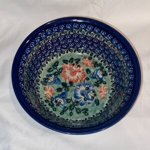 New Polish pottery Unikat 6.25” cereal or salad bowl floral.